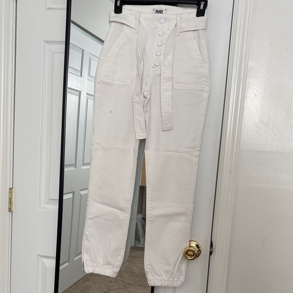 PAIGE White Cuffed Jeans with Tie Belt